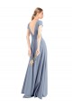 Stretch Crepe Long V-Neck Smoke Blue Sheath Prom Dress / Bridesmaid Dress Plymouth