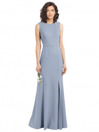 Stretch Crepe Open Back Long Boat Neck Sheath Bridesmaid Dress Plymouth