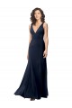 Stretch Crepe V-Back Long V-Neck Dark Navy A-Line Formal Dress / Bridesmaid Dress Plymouth