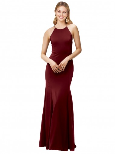 Stretch Crepe Criss Cross Back Long Halter Neck Mermaid Formal Evening Gown / Prom Dress / Bridesmaid Dress Plymouth