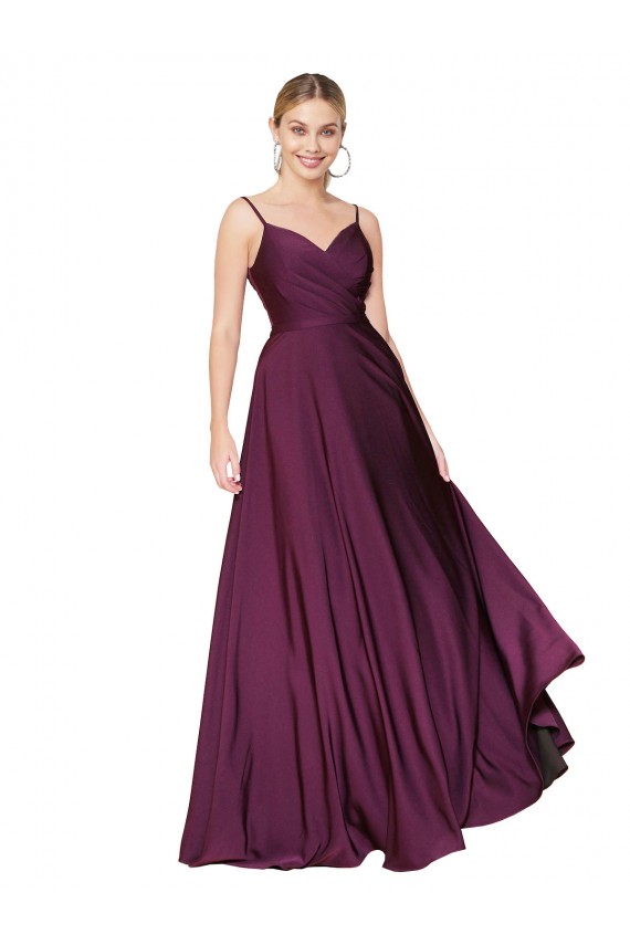Stretch Crepe V-Back Long Spaghetti Straps A-Line Formal Evening Gown / Prom Dress / Bridesmaid Dress Plymouth