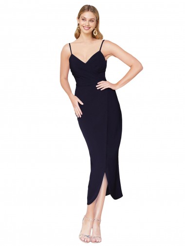 Stretch Crepe V-Back Knee Length Spaghetti Straps Mermaid Formal Dress / Bridesmaid Dress Plymouth