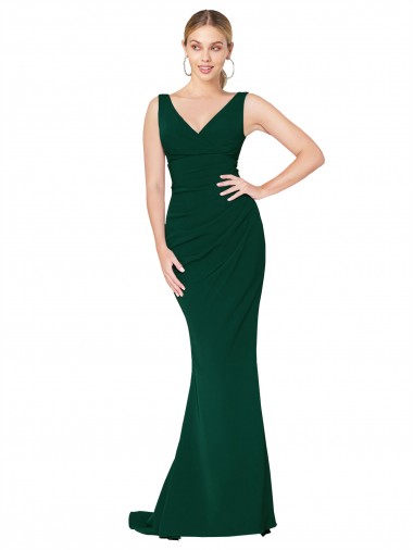 Stretch Crepe Long V-Neck Midnight Green Mermaid Formal Evening Gown / Prom Dress / Bridesmaid Dress Plymouth