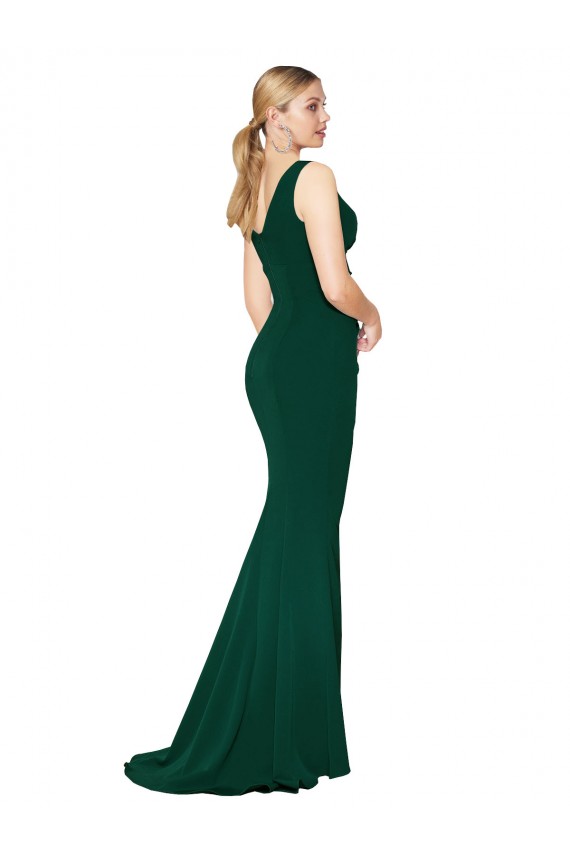 Stretch Crepe Long V-Neck Midnight Green Mermaid Formal Evening Gown / Prom Dress / Bridesmaid Dress Plymouth