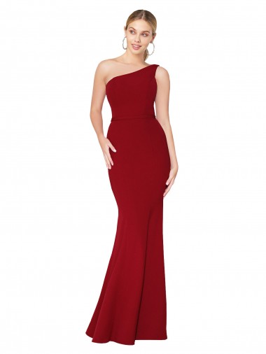 Stretch Crepe Long One Shoulder Burgundy Mermaid Formal Evening Gown / Prom Dress / Bridesmaid Dress Plymouth