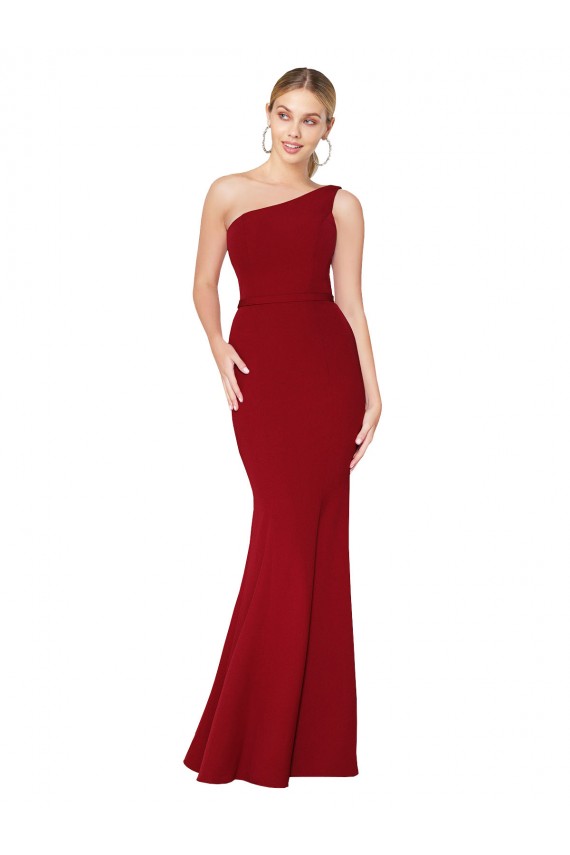 Stretch Crepe Long One Shoulder Burgundy Mermaid Formal Evening Gown / Prom Dress / Bridesmaid Dress Plymouth
