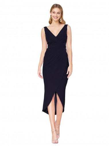 Stretch Crepe Knee Length V-Neck Mermaid High Low Evening Gown / Prom Dress / Bridesmaid Dress Plymouth