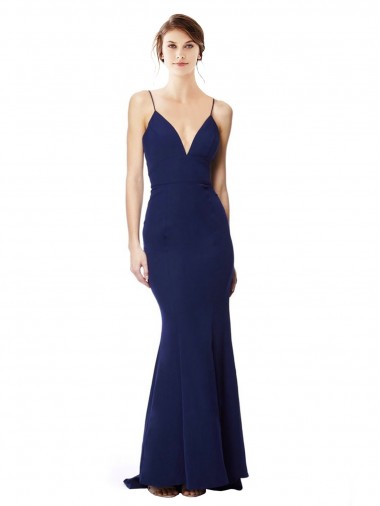 Stretch Crepe Open Back Long Spaghetti Straps Mermaid Formal Dress / Bridesmaid Dress Plymouth