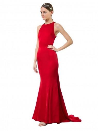 Stretch Crepe Open Back Long Halter Neck Mermaid Formal Evening Gown / Bridesmaid Dress Plymouth