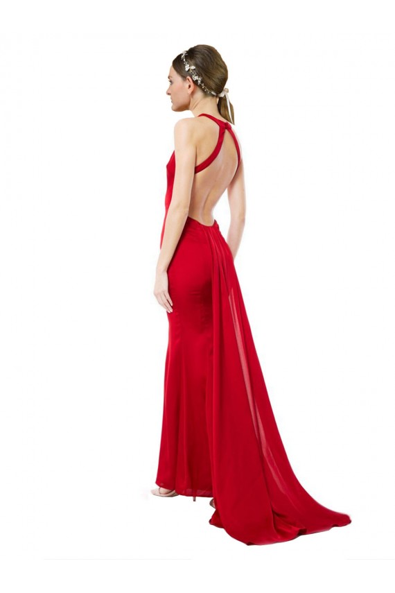 Stretch Crepe Open Back Long Halter Neck Mermaid Formal Evening Gown / Bridesmaid Dress Plymouth