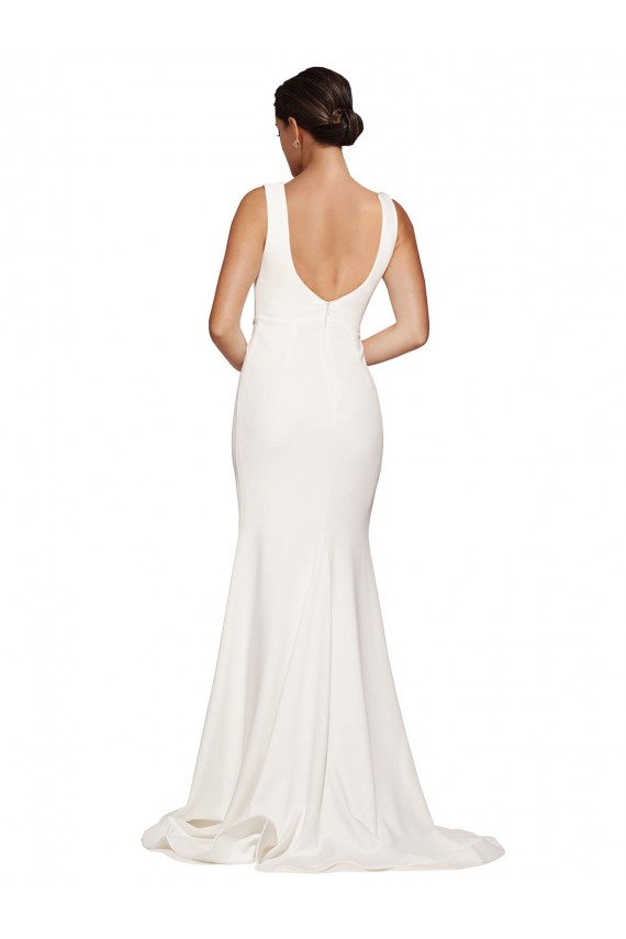 Stretch Crepe Low Back Sweep Train Square Neck Sheath Semi Formal Evening Dress / Prom Dress / Bridesmaid Dress Plymouth