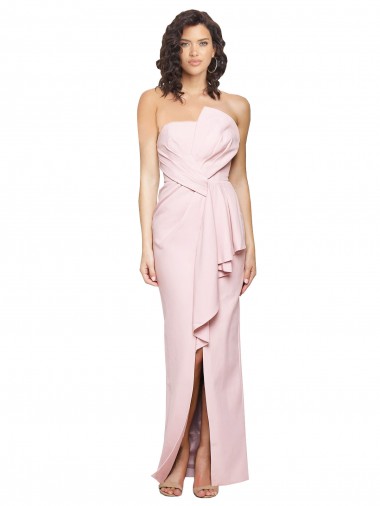 Stretch Crepe Low Back Long Strapless Pink Sheath Formal Dress / Bridesmaid Dress Plymouth