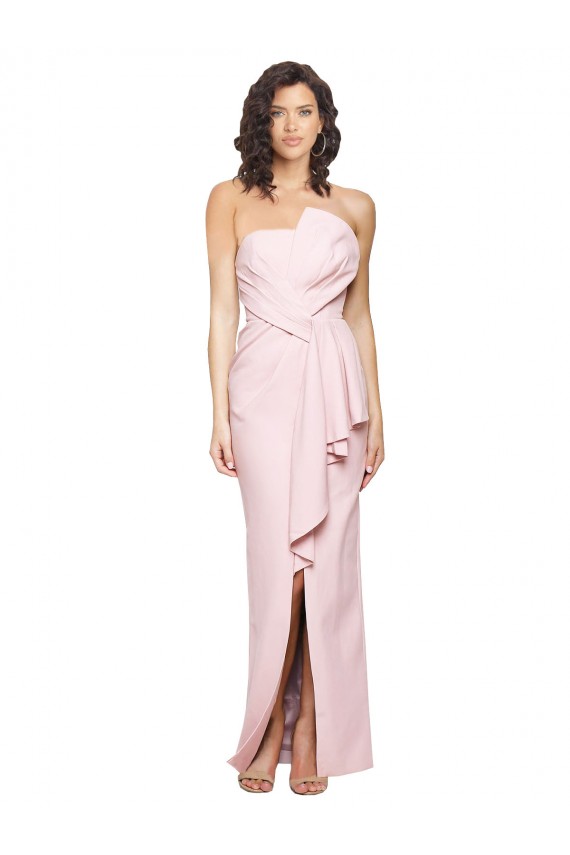 Stretch Crepe Low Back Long Strapless Pink Sheath Formal Dress / Bridesmaid Dress Plymouth