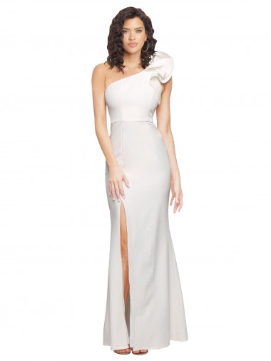 Stretch Crepe Long One Shoulder Ivory Sheath Formal Evening Gown / Prom Dress / Bridesmaid Dress Plymouth