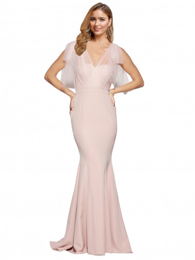 Stretch Crepe & Tulle Low Back Long Sweetheart Sheath Formal Dress / Bridesmaid Dress Plymouth