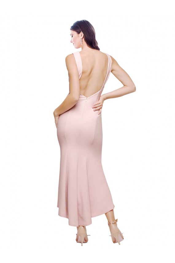 Stretch Crepe Low Back Midi Length High Neck Sheath High Low Evening Gown / Prom Dress / Bridesmaid Dress Plymouth