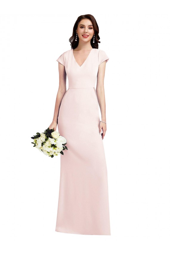 Stretch Crepe Long V-Neck A-Line Formal Evening Gown / Prom Dress / Bridesmaid Dress Plymouth