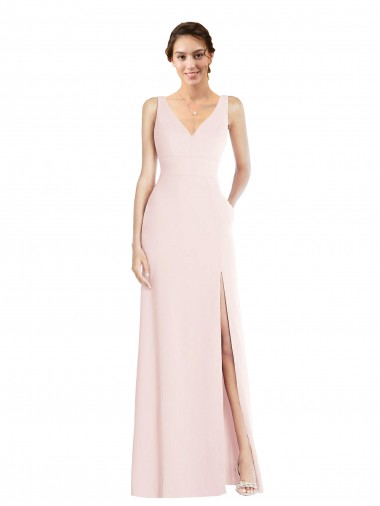 Stretch Crepe Low Back Long V-Neck A-Line Black Tie Evening Dress / Prom Dress / Bridesmaid Dress Plymouth