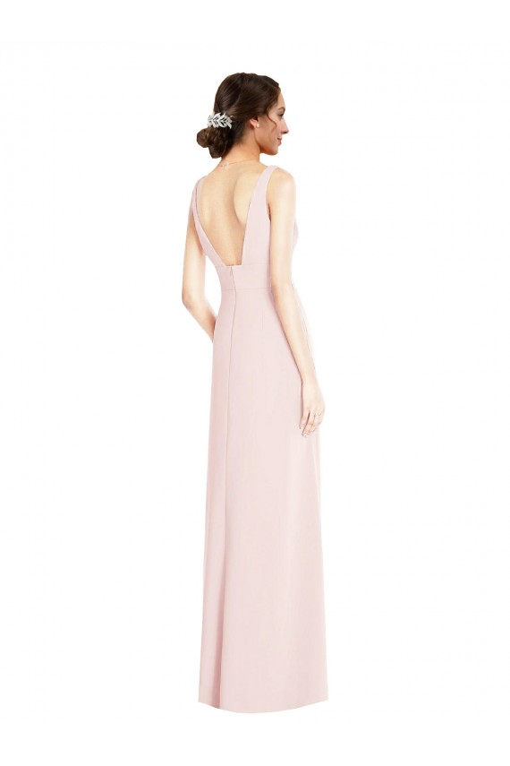 Stretch Crepe Low Back Long V-Neck A-Line Black Tie Evening Dress / Prom Dress / Bridesmaid Dress Plymouth