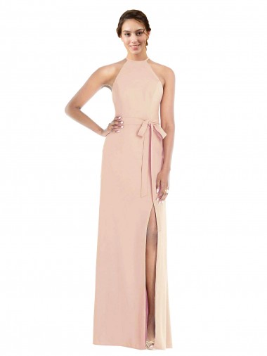 Stretch Crepe Criss Cross Back Long Halter Neck Nude Trumpet Formal Evening Gown / Prom Dress / Bridesmaid Dress Plymouth
