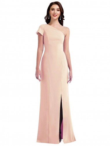 Stretch Crepe Long One Shoulder Nude Trumpet Formal Evening Gown / Prom Dress / Bridesmaid Dress Plymouth