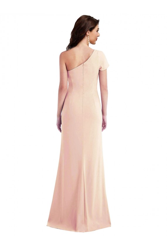 Stretch Crepe Long One Shoulder Nude Trumpet Formal Evening Gown / Prom Dress / Bridesmaid Dress Plymouth