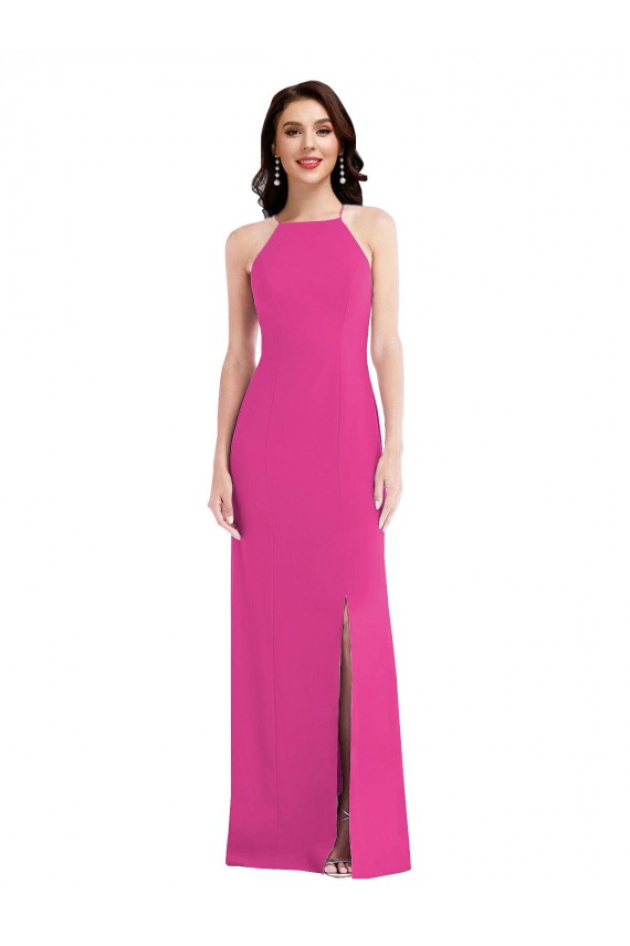 Stretch Crepe Open Back Long Halter Neck Fuchsia Trumpet Formal Evening Gown / Prom Dress / Bridesmaid Dress Plymouth