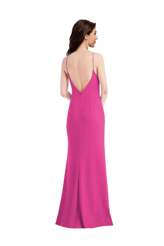 Stretch Crepe Open Back Long Halter Neck Fuchsia Trumpet Formal Evening Gown / Prom Dress / Bridesmaid Dress Plymouth