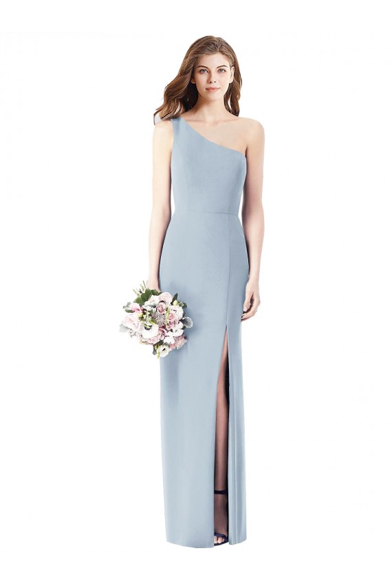 Stretch Crepe Long One Shoulder Light Sky Blue Trumpet Semi Formal Evening Dress / Prom Dress / Bridesmaid Dress Plymouth