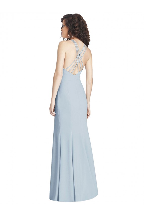 Stretch Crepe Criss Cross Open Back Long Halter Neck Trumpet Evening Dress / Bridesmaid Dress Plymouth