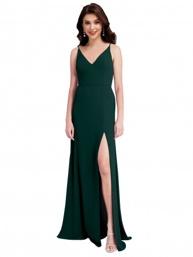 Stretch Crepe V-Back Long V-Neck Midnight Green A-Line Formal Evening Gown / Prom Dress / Bridesmaid Dress Plymouth