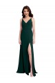 Stretch Crepe V-Back Long V-Neck Midnight Green A-Line Formal Evening Gown / Prom Dress / Bridesmaid Dress Plymouth