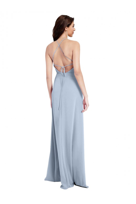 Stretch Crepe Criss Cross Open Back Long Halter Neck Sheath Formal Evening Gown / Prom Dress / Bridesmaid Dress Plymouth