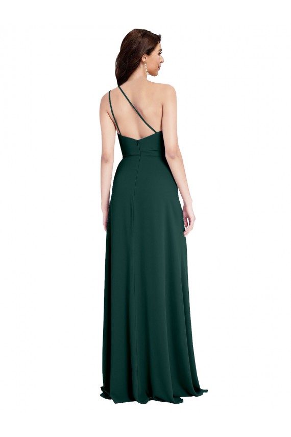 Stretch Crepe Open Back Long One Shoulder A-Line Formal Evening Gown / Prom Dress / Bridesmaid Dress Plymouth