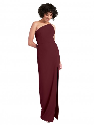 Stretch Crepe Long One Shoulder Burgundy Gold Sheath Formal Evening Gown / Prom Dress / Bridesmaid Dress Plymouth