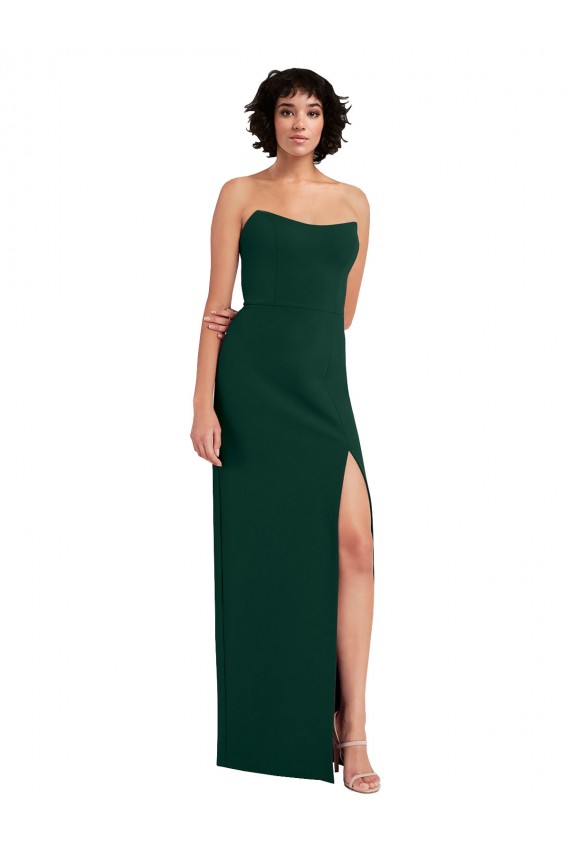 Stretch Crepe Low Back Long Scoop Neck Midnight Green Sheath Formal Evening Gown / Prom Dress / Bridesmaid Dress Plymouth