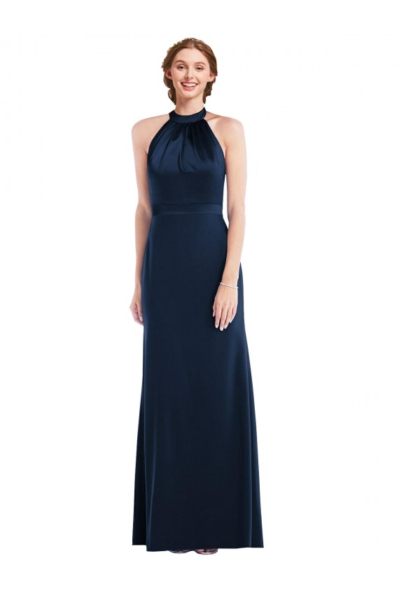 Stretch Crepe Open Back Long High Neck Trumpet Semi Formal Evening Dress / Prom Dress / Bridesmaid Dress Plymouth