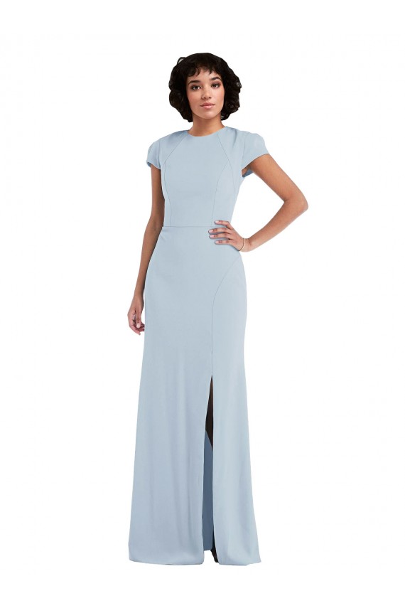 Stretch Crepe Keyhole Back Long Jewel Neck Trumpet Semi Formal Evening Dress / Bridesmaid Dress Plymouth