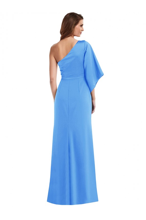 Stretch Crepe Long One Shoulder Peacock Blue Trumpet Semi Formal Evening Dress / Prom Dress / Bridesmaid Dress Plymouth