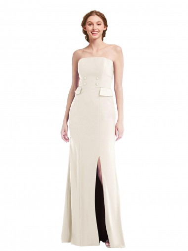 Stretch Crepe Long Strapless Ivory Trumpet Semi Formal Evening Dress / Prom Dress / Bridesmaid Dress Plymouth