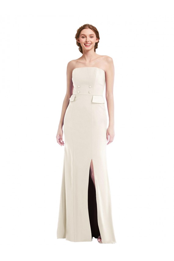 Stretch Crepe Long Strapless Ivory Trumpet Semi Formal Evening Dress / Prom Dress / Bridesmaid Dress Plymouth