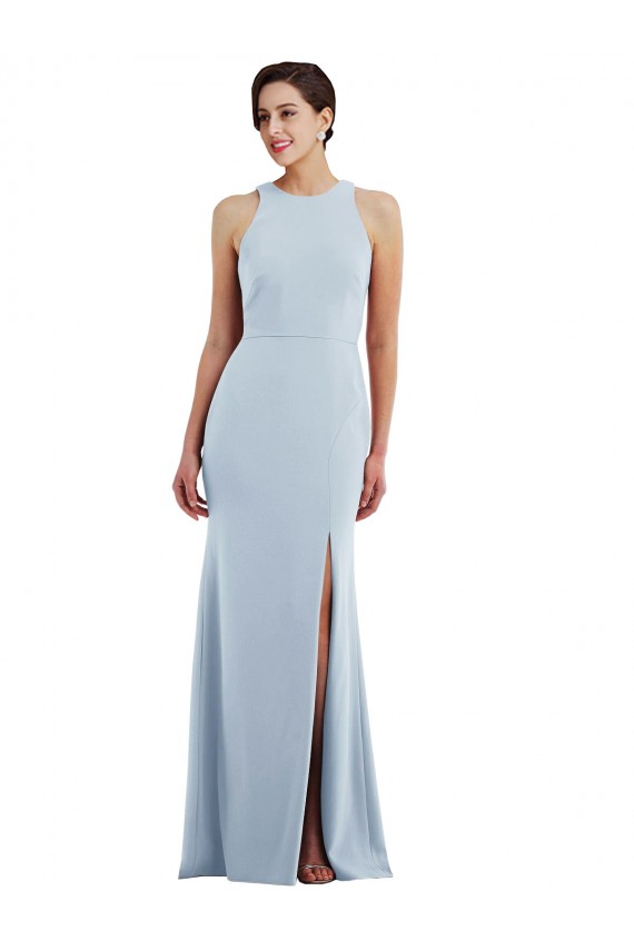 Stretch Crepe Open Back Long Halter Neck Light Sky Blue Trumpet Formal Evening Gown / Prom Dress / Bridesmaid Dress Plymouth