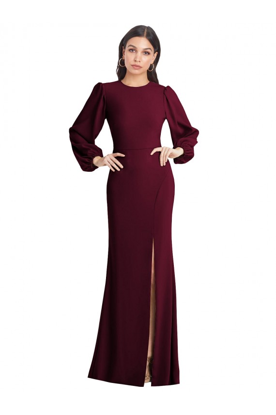 Stretch Crepe Open Back Long Bateau Neck Burgundy Gold Trumpet Formal Dress / Bridesmaid Dress Plymouth