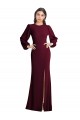 Stretch Crepe Open Back Long Bateau Neck Burgundy Gold Trumpet Formal Dress / Bridesmaid Dress Plymouth