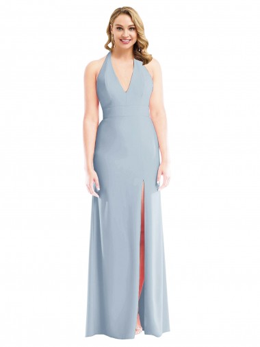 Stretch Crepe Open Back Long Halter Neck Trumpet Bridesmaid Dress / Evening Dress Plymouth