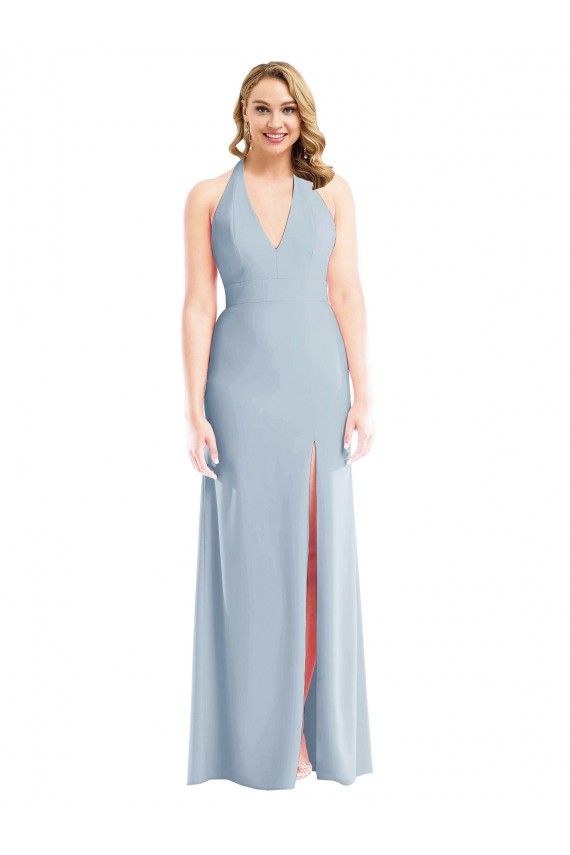 Stretch Crepe Open Back Long Halter Neck Trumpet Bridesmaid Dress / Evening Dress Plymouth