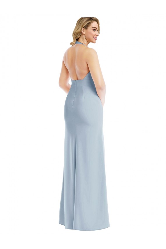 Stretch Crepe Open Back Long Halter Neck Trumpet Bridesmaid Dress / Evening Dress Plymouth