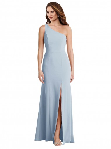 Stretch Crepe Long One Shoulder Light Sky Blue Trumpet Formal Evening Gown / Prom Dress / Bridesmaid Dress Plymouth