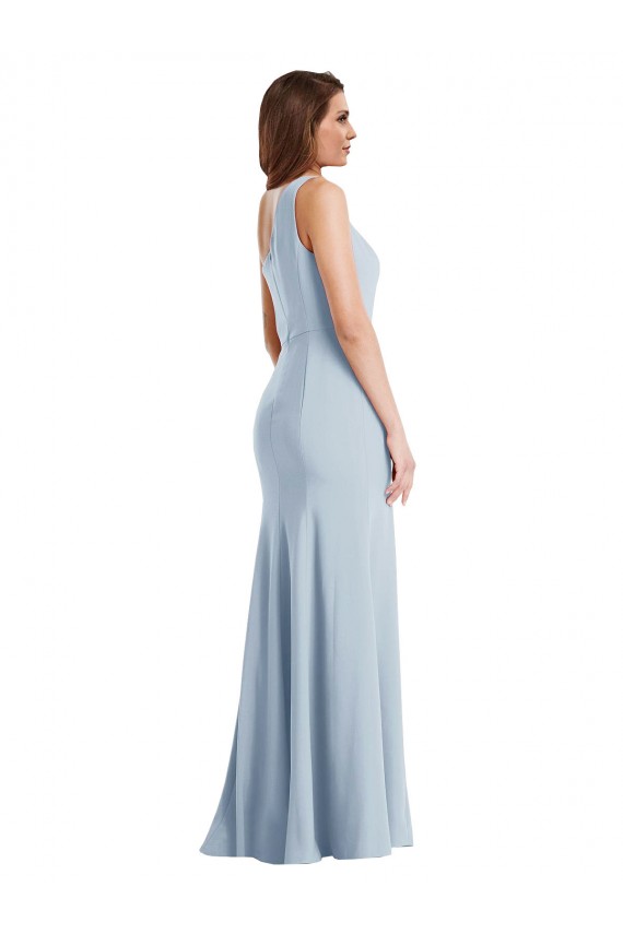 Stretch Crepe Long One Shoulder Light Sky Blue Trumpet Formal Evening Gown / Prom Dress / Bridesmaid Dress Plymouth