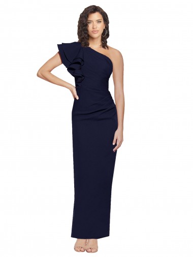 Stretch Crepe Long One Shoulder Dark Navy Sheath Formal Evening Gown / Prom Dress / Bridesmaid Dress Plymouth